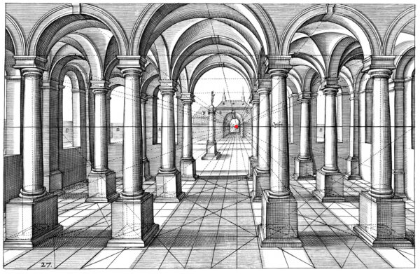 illustration of a gallery of columns demonstrating the concept of a vanishing point