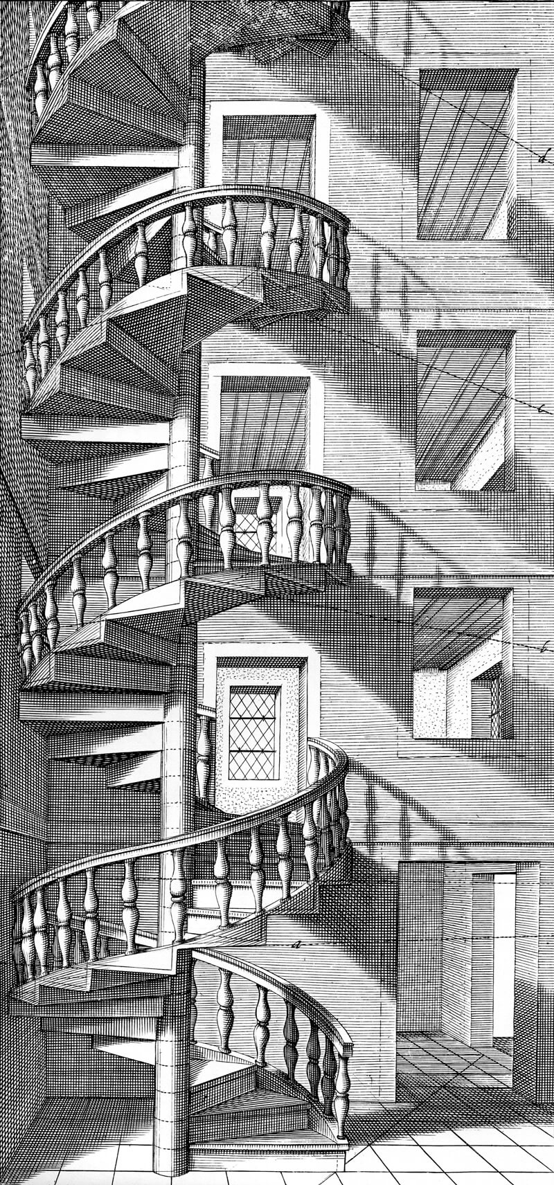 Spiral staircase illustration by  Hans Vredeman de Vries